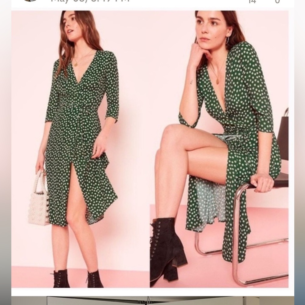 Reformation green wrap dress, medium (6)